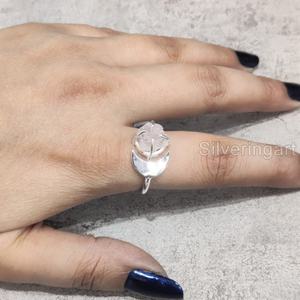 Joyería de piedra áspera de exportación, anillo de mujer, piedra preciosa Natural cruda de cuarzo rosa, piedra natal de abril, luna creciente, anillo de Plata de Ley 925 - Product Image 2