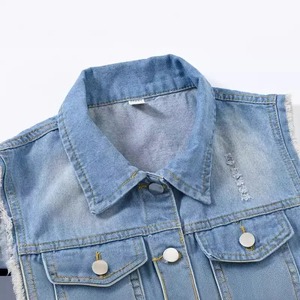 Chaqueta de mujer lavada de algodón 100% Premium, chaqueta vaquera sin mangas desgastada elegante, chaqueta vaquera con capucha personalizada - Product Image 5