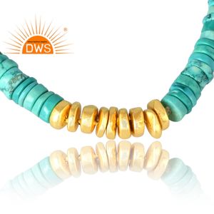 Dernière vente Bracelet en argent sterling 925 plaqué or 18 carats avec pierres précieuses turquoises naturelles Fabricant de bijoux fins Demi - Product Image 1