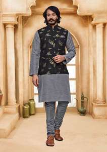 Ensemble Kurta Pyjama en Soie Jacquard Pure pour Travail Intensif, Tenue Traditionnelle Indienne, Idéal pour les Événements Spéciaux, Exportation - Product Image 3