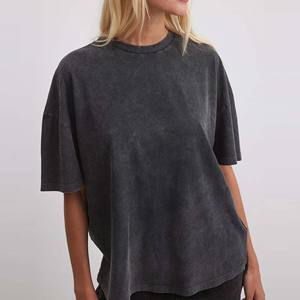 Camisetas de gran tamaño con lavado ácido para mujer, camisas lisas en blanco de manga corta, camiseta de ajuste cuadrado de gran tamaño para mujer, transpirable para niñas - Product Image 6