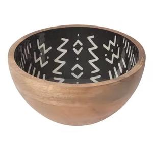 Tazón para Servir Ensaladas de Madera de Mango de Alta Calidad con Trabajo de Mina/Esmalte en el Interior /Etiqueta - Product Image 1