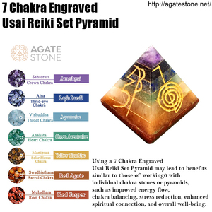 Pirámide de Reiki Usui grabada de 7 Chakras Bonded Divine con piedras pulidas para la atracción del amor, curación y decoración de meditación - Product Image 4