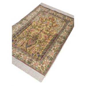 Tapis en soie noué à la main Gulmarg Pae-6360 vert, 10 mm d'épaisseur, rectangulaire, motif floral Aubusson, pour la maison, l'entrée, le salon, la chambre - Product Image 2