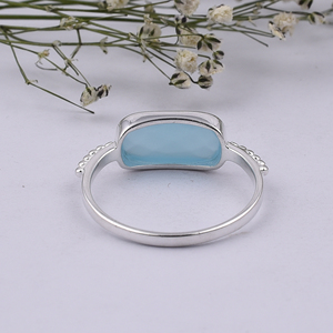 Anillo de Calcedonia Aqua de corte Baguette de Plata de Ley 925 con ajuste de bisel chapado en oro para regalos de aniversario de boda y fiestas - Product Image 6