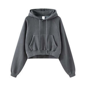 Venta al por mayor de las mujeres recortada sudadera 100% algodón de lana de gran tamaño sudaderas con capucha de peso pesado - Product Image 5