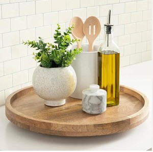Bandeja Lazy Susan redonda de madera de mango versátil, organizador de mostrador de cocina de estilo artístico para servir con decoración de materiales de vidrio metálico - Product Image 4