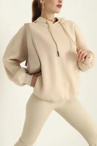 2025 diseño único personalizado mujeres sudaderas con capucha en blanco mujeres Casual sólido manga larga suelta pulóver Tops mujer otoño sudaderas con capucha - Product Image 4