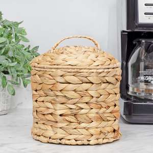 Panier en jacinthe d'eau naturelle tissé à la main avec un couvercle, boîte de rangement artisanale, décoration naturelle pour la maison et la maison, vente en gros du Vietnam - Product Image 1
