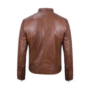 C'est une veste de motard en cuir d'agneau véritable noir DECIMAL pour homme - Product Image 3