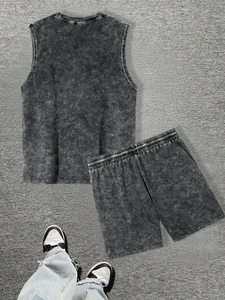 Casual impreso 2 piezas gimnasio sin mangas deportes 2025 hombres tanques y pantalones cortos traje hombres ropa lavada 2 uds conjuntos de baloncesto - Product Image 3