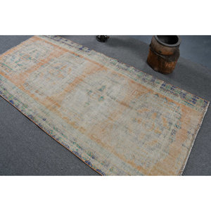 พรมตุรกีโบราณสีส้มสีฟ้าแบบดั้งเดิม3.8x8ฟุตพรมขนสัตว์สานแบบแบนพรมเย็บปะติดปะต่อกันลายห้องนั่งเล่นพรมยางด้านหลัง - Product Image 4