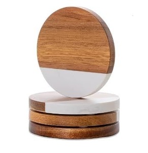 White Marble And Wooden Coasters Tabletop Tea And <b>Coffee</b> Mat & <b>Pads</b> for Home And Hotels Drinks Serving Coaster - Product Image 1