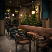 Ensemble de mobilier de salon sur mesure Bistro : Table à manger carrée en bois et chaise, banquette sectionnelle de restaurant, canapé