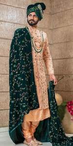 Diseñador novio Sherwani pesado bordado pantalón terciopelo estola adornado cuentas de cristal Dabka trabajo estilo plano-Colección 2025 - Product Image 2