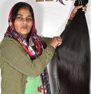 Extensions de cheveux humains indiens en gros, cuticules alignées, lisses, en mèches profondes, naturels, non traités, bruts, à double trame machine - Product Image 5