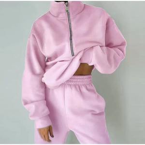 Conjunto de sudadera con media cremallera de invierno de alta calidad para mujer, chándal de dos piezas de algodón personalizado para mujer, conjunto de chándal para mujer, todos los tamaños - Product Image 5
