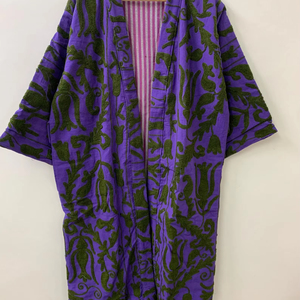 Hand Embroidered Suzani <b>Long</b> <b>Kimono</b> <b>Robe</b> Vintage Cotton Jacket for Women Loungewear Indian <b>Kimono</b> Gift for Her - Product Image 1