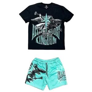 Conjunto de Pantalones Cortos y Camiseta con Pedrería Personalizada para Hombre, Pantalones Cortos de Algodón con Pedrería, Conjuntos Deportivos con Lavado Ácido y Pedrería - Product Image 1