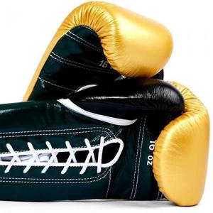 Top Quality Comfortable Breathable Custom Made <b>Black</b> Gold Winning Boxing <b>Gloves</b> <b>Lace</b>-up Design Made With Genuine Leather - Product Image 4