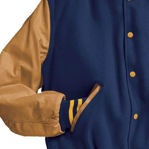 Blouson universitaire homme avec manches en cuir, broderie style Letterman, coupe bomber, pour l'hiver, décontracté, haute qualité - Product Image 2