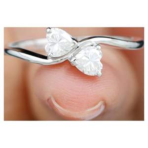 Two Stone <b>Ring</b> for <b>Women</b> - Minimal Moissanite <b>Promise</b> <b>Ring</b>, 925 Sterling Silver - Product Image 1