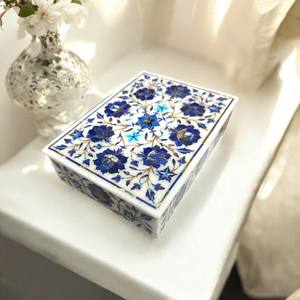 กล่องเครื่องประดับหินอ่อนดีไซน์แบบ Lapis Lazuli แฮนด์เมดของขวัญวันครบรอบแต่งงาน - Product Image 1