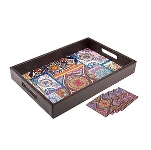 Bandeja de Servicio de Lujo con Diseño Meena, Bandeja de Madera Real Personalizada OEM para Iglesias, Fiestas y Cocinas, Confiable - Product Image 5