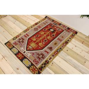 Tapis turc 3,3x4,5 pieds, rouge, patchwork, en laine, avec envers en latex, design traditionnel écologique, poils moyens - Product Image 1