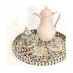 Design de luxe forme ronde nacre incrustation plateaux de service pour Ramadan EID décor Mubarak islamique Table décor - Product Image 1