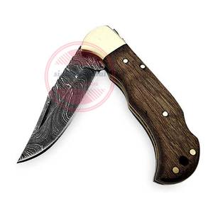 Couteau pliant avec manche en bois Couteau de poche à lame en acier damassé - Product Image 4