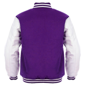 Veste Letterman Varsity personnalisée violet blanc corps en laine manches en cuir véritable style 90s CollegeBaseballjacket pour hommes - Product Image 2