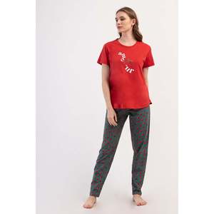 Completo Pigiama Donna P.SUPREM BATTAL XXL con Collo a O e Maniche Corte - Nuovo Rosso - Nuovo Rosso - Product Image 1