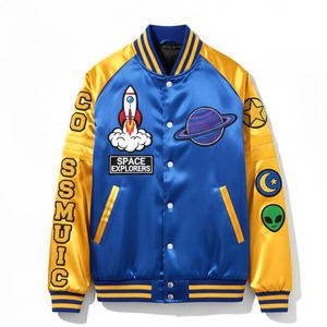 แจ็กเก็ตผ้าซาตินสำหรับผู้ชายแจ็คเก็ตผ้าซาตินปักลายโลโก้ผ้ากำมะหยี่ออกแบบได้ตามต้องการ - Product Image 1