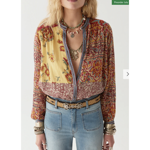 LEANDRA Free Size Women's Bohemian <b>Blouse</b>-Mullumbimby Patchwork Embroidered <b>Satin</b> Chiffon Knitted Fabric Lace for Spring/Summer - Product Image 1