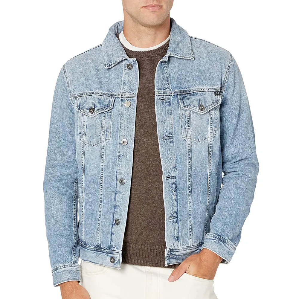 Atacado clássico básico Vestuário Custom Men algodão denim jaqueta Casual Plain shirt em estoque jeans Jacket
