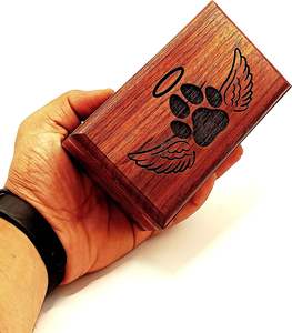 Wooden <b>Urn</b> -Engraved paw with Angel Wing-Pet <b>Urns</b> <b>for</b> <b>Dogs</b> <b>Ashes</b>-Decorative Wooden Pet <b>Urns</b> <b>for</b> <b>Ashes</b> Rosewood Cremation - Product Image 2