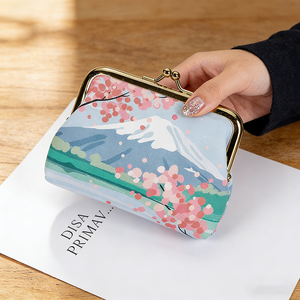 Mini porte-monnaie portable <span class=keywords><strong>en</strong></span> tissu avec fermeture Kiss Lock, motif Mont Fuji style japonais personnalisé, pour bijoux et pièces <span class=keywords><strong>de</strong></span> monnaie - Product Image 2