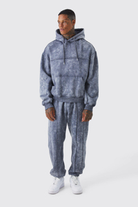 ชุดเสื้อฮู้ดและกางเกงซับเหงื่อสำหรับผู้ชายสินค้ามาใหม่ดีไซน์ตามสั่งแนวสตรีทแวร์เฮฟวีเวตเวตเวตเตอร์ซักกรดวินเทจ - Product Image 4