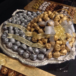 Plateau de service en chocolat poli doré en métal de forme ronde design fantaisie dates ramadan bonbons plats de service au chocolat - Product Image 5