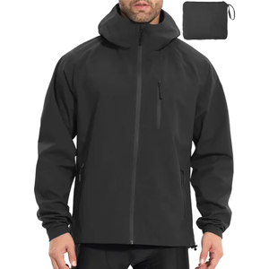 Unisex Waterproof Windbreaker Hooded Lightweight Rain Jacket Packable Outdoor Coat Reflective Heating Features Fabric - Product Image 4