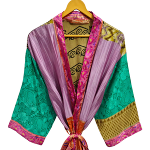 ชุดกิโมโนผ้าส่าหรีน้ำหนักเบาหลากสีสำหรับผู้หญิงชุดคลุมผ้าไหมส่าหรีสำหรับฤดูร้อน - Product Image 1