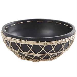 Wholesale Price Handmade 12\" x 12\" x 5\" Black Mango Wood Decorative Bowl with Woven <b>Rope</b> Accents for Party Decorations - Product Image 1