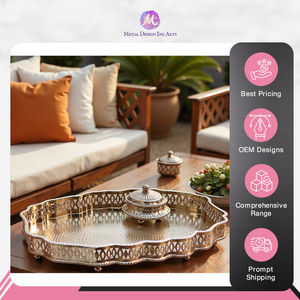 Plateau de service en argent de forme ovale traditionnel avec bordure en filigrane ornée - Product Image 2