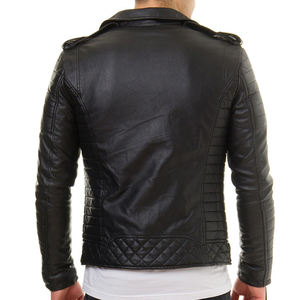 Chaqueta de cuero negra personalizable para hombre Diseño ajustado transpirable con lona Tallas grandes Cuerpo de algodón informal OEM - Product Image 4