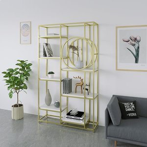 KTB68097 Geometric Shape Modern Pattern Decorative Shelf with Iron Frame and Wooden Top for Living Room <b>Storage</b> - Product Image 3