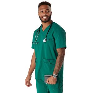 Haut de blouse médicale à col en V pour homme, fabriqué par un fabricant OEM, uniforme d'hôpital, manches courtes, vêtements de soins de santé pour hommes - Product Image 1