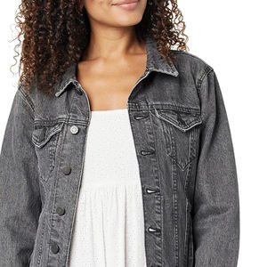 Nouvelle veste en jean élégante à la mode prix bon marché veste en jean pour femme à col rabattu de couleur unie - Product Image 5