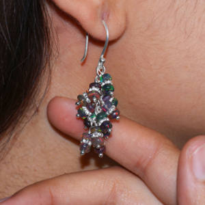 925 Sterling Silver <b>Black</b> <b>Opal</b> Cluster <b>Earring</b> for Women in Yellow Gold Filled Birthstone Jewelry for Her Anniversary Birthday - Product Image 3
