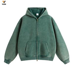 Venta al por mayor 2025 360gsm Digital Print Logo Cropped Zipper Terry Hoodie en blanco Full Zip up Vintage Washed Hoodies para hombres - Product Image 1